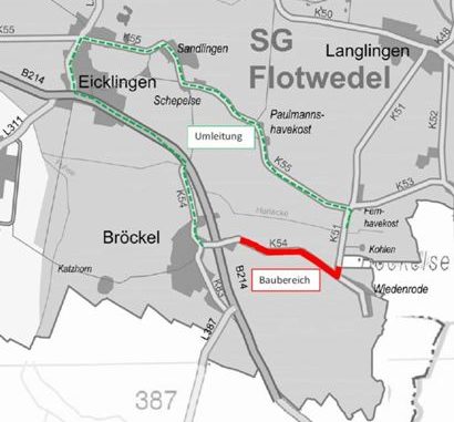 Umleitung Kreisstrasse bei Bröckel Umleitung Kreisstraße bei Bröckel